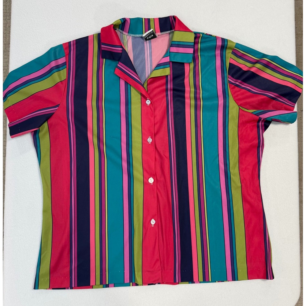 Vintage Ms Bobbie by B&R Striped Button Up Shirt Short Sleeve Multi Color USA